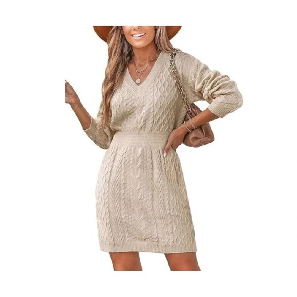 knee length dresses for ladies Women's Casual Sweater Midi Dress Long Sleeve Backless Loose Ribbed Kn –  Divahotcouture main image 1